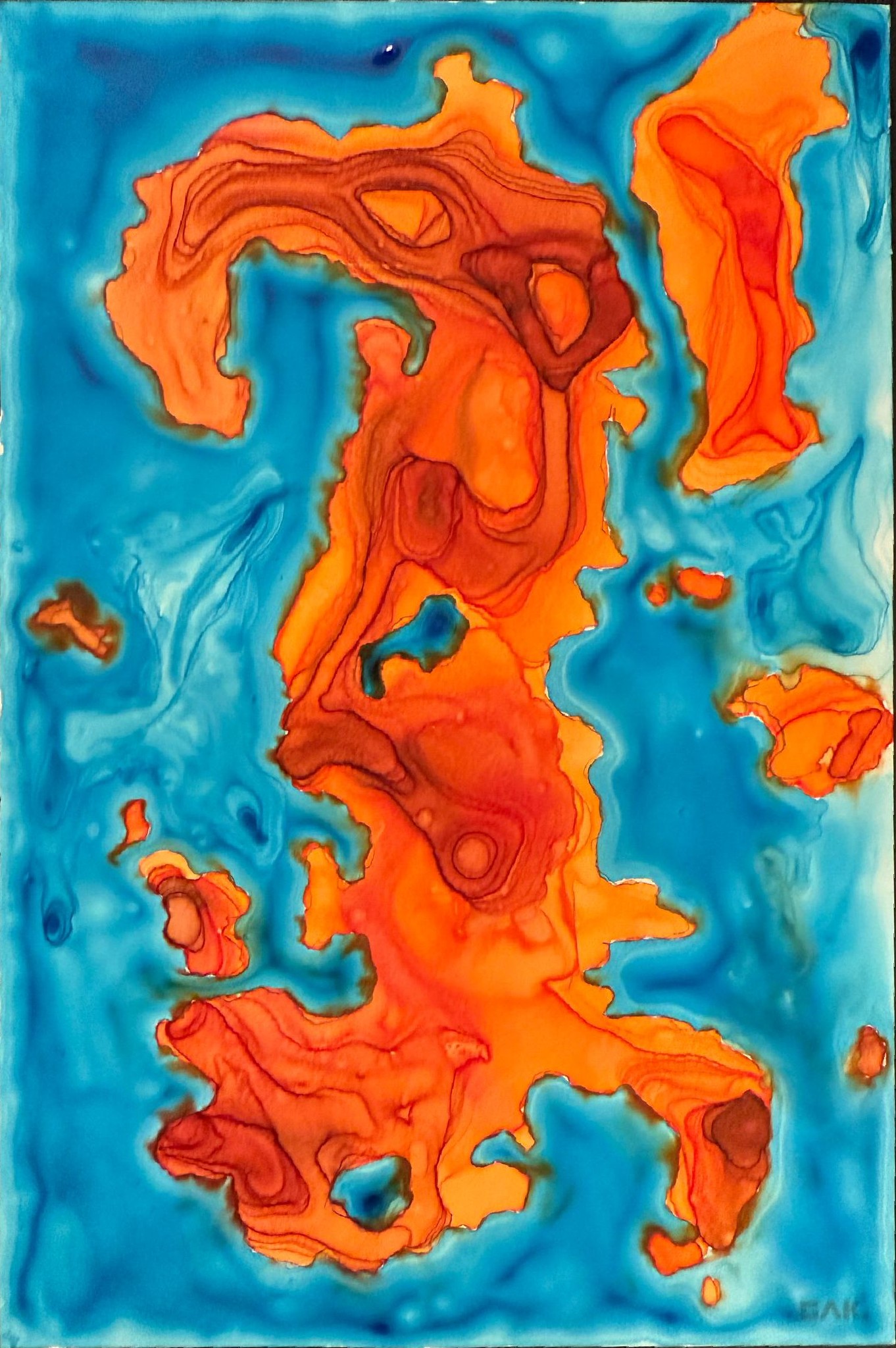 Abstract orange and teal — original painting by Ayesa Kaur