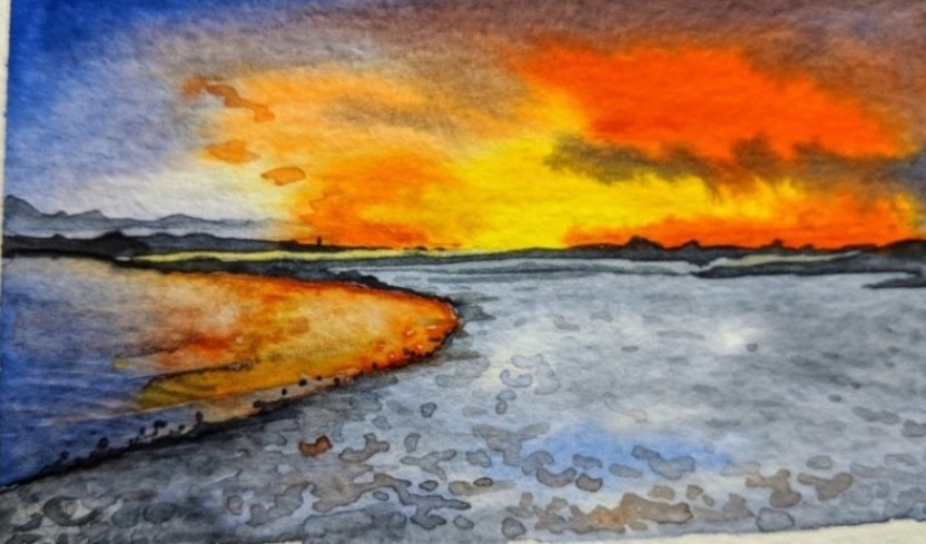 Sunset beach — watercolor landscape by Ayesa Kaur